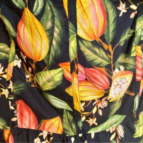 NEW FARM Rio Cocoa Paradise Mini Dress Tropical Polka Dot Ruffle Black Size XL - Picture 9 of 16